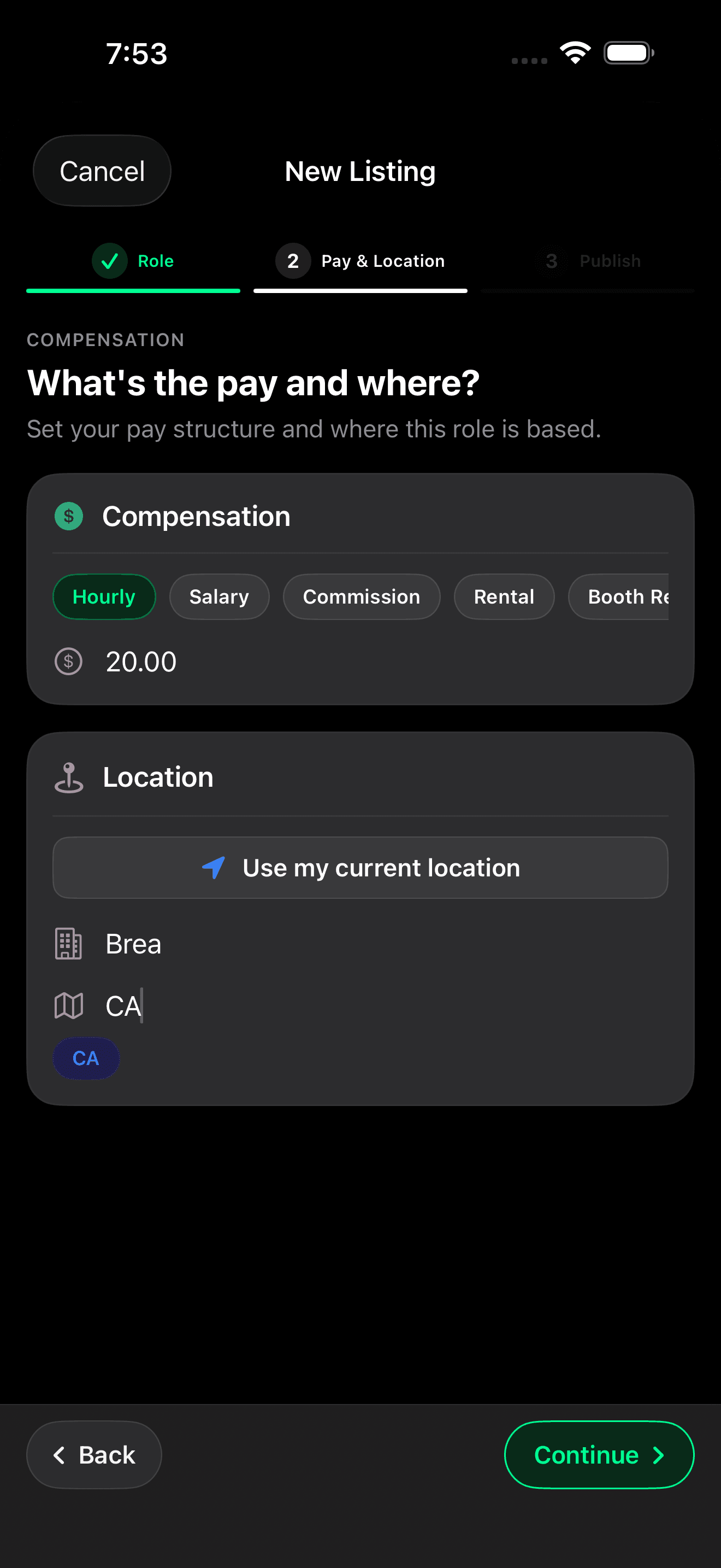 Creating a job listing